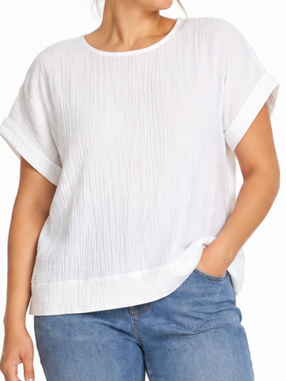 Gloria Vanderbilt White Cotton Gauze Short Sleeve Top XL